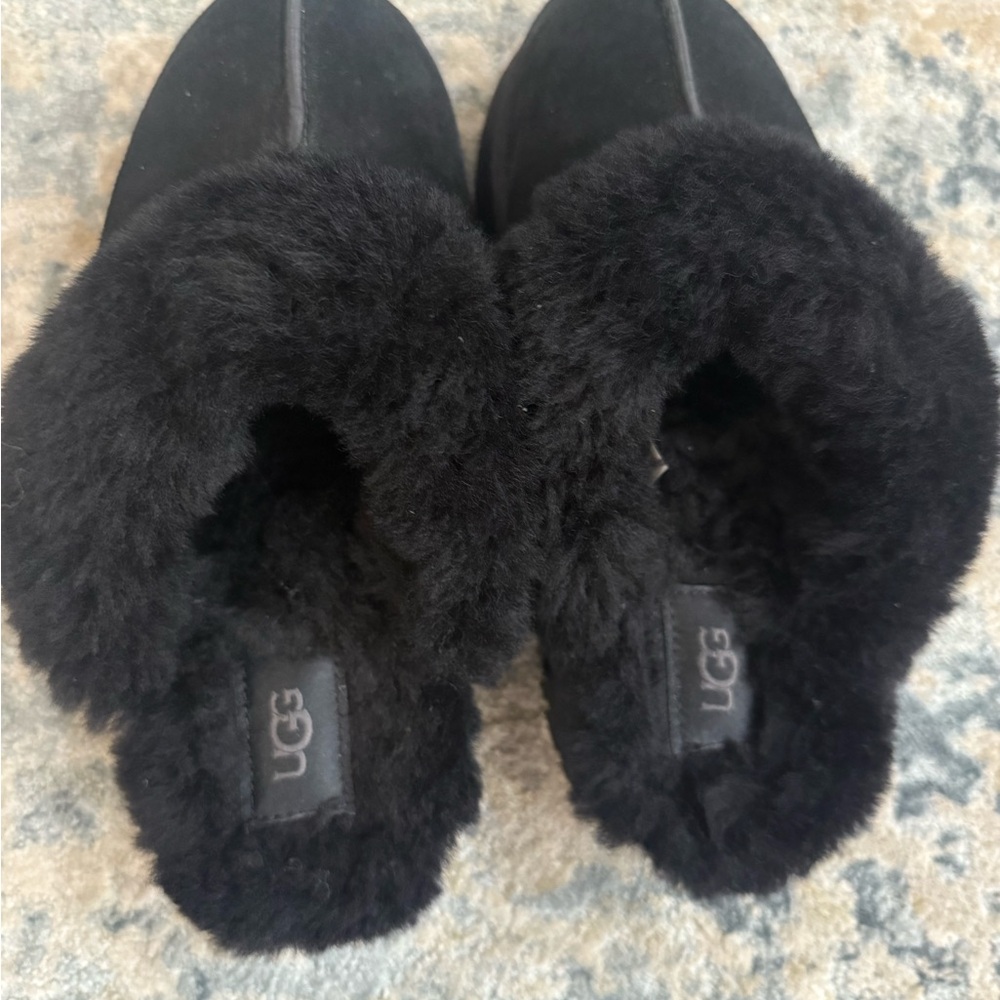 UGG Black Fluffy Slippers Cozy Indoor Footwear